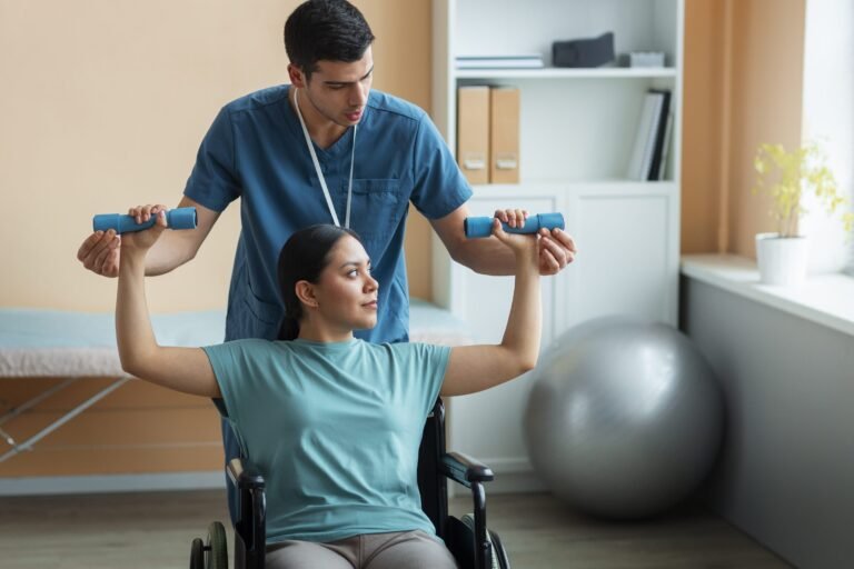 Neurological rehabilitation strength exercise in a wheelchair